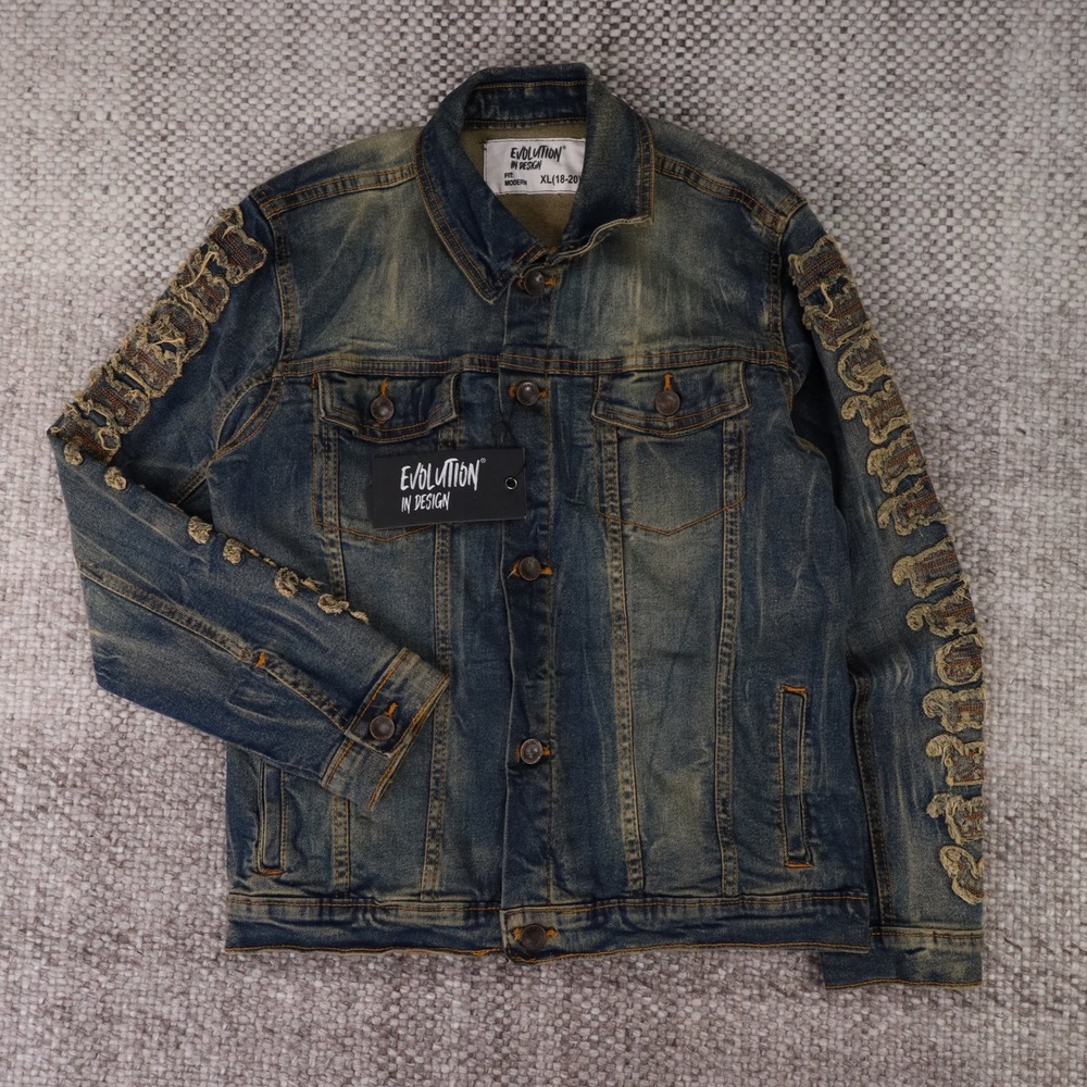 Evolution In Design Boys XL 18-20 Distressed Denim Trucker Jacket C-16285K Blue
